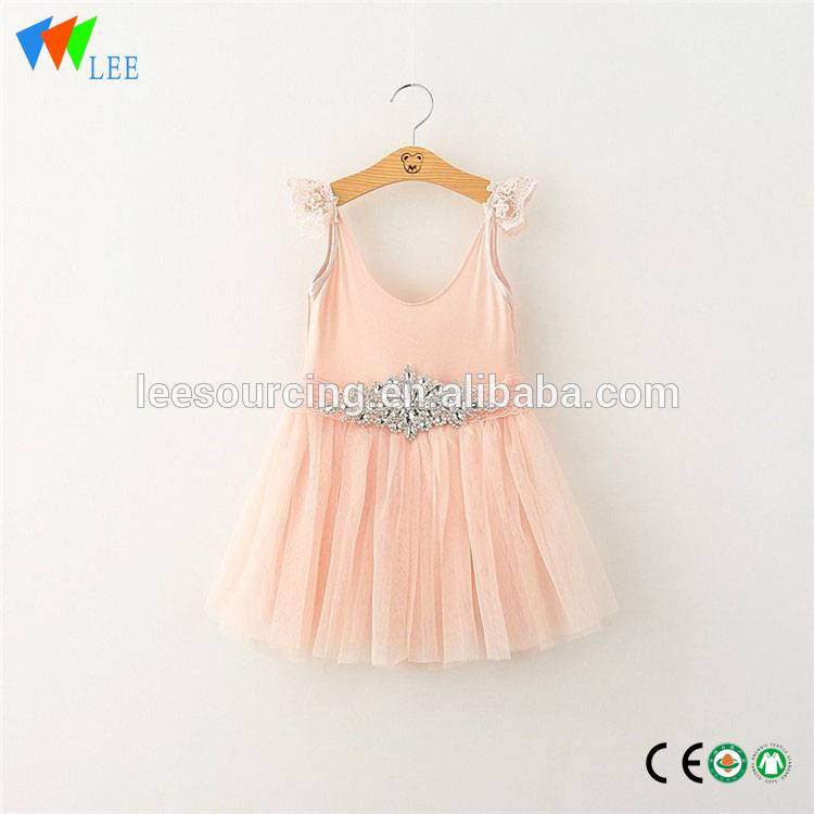 Großhandelssommer-Baby-Spitze Sleeveless Kristall-Rückseiten-Bogen-Kind-Mädchen-Kleid