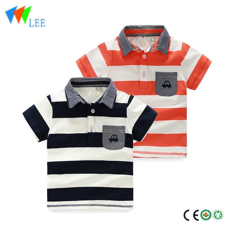 kids boys casual polo shirts wholesale short sleeve lapel with pocket printed car bead cotton stripe
