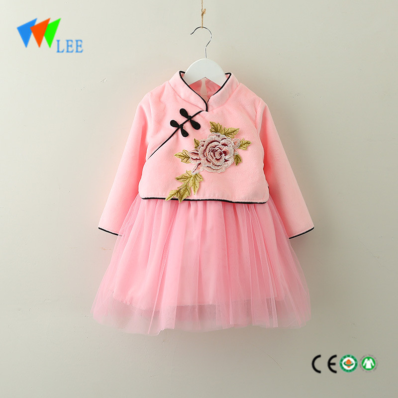 girls long sleeve blouse fashion design children party dress with ruffle
