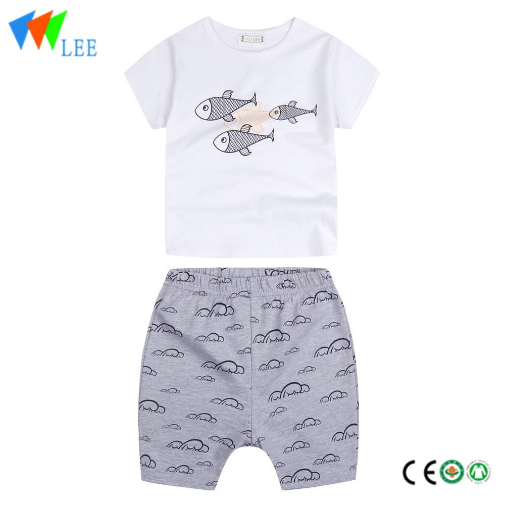 peixe 100% algodón bebé Roupa set Camiseta traxe verán de manga curta e calzóns impresa