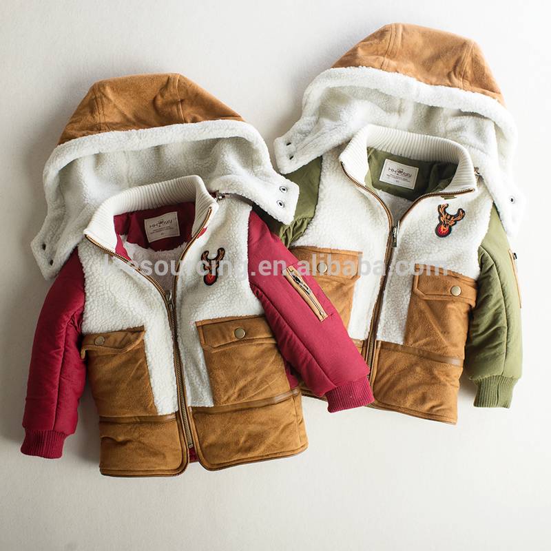 Children warm fleece cotton padded kids coat full zip baby boy winter hooded jacket