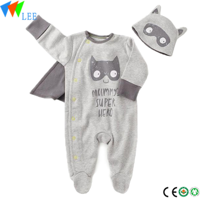 100% cotton baby romper print with hat Two-piece set
