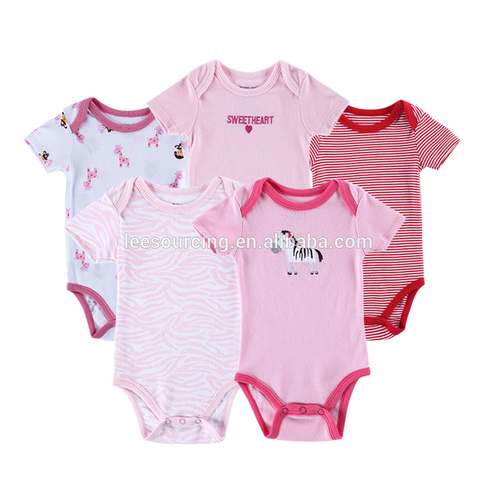 5pcs/lot baby girl infant summer 100% cotton short sleeve romper set, baby bodysuit