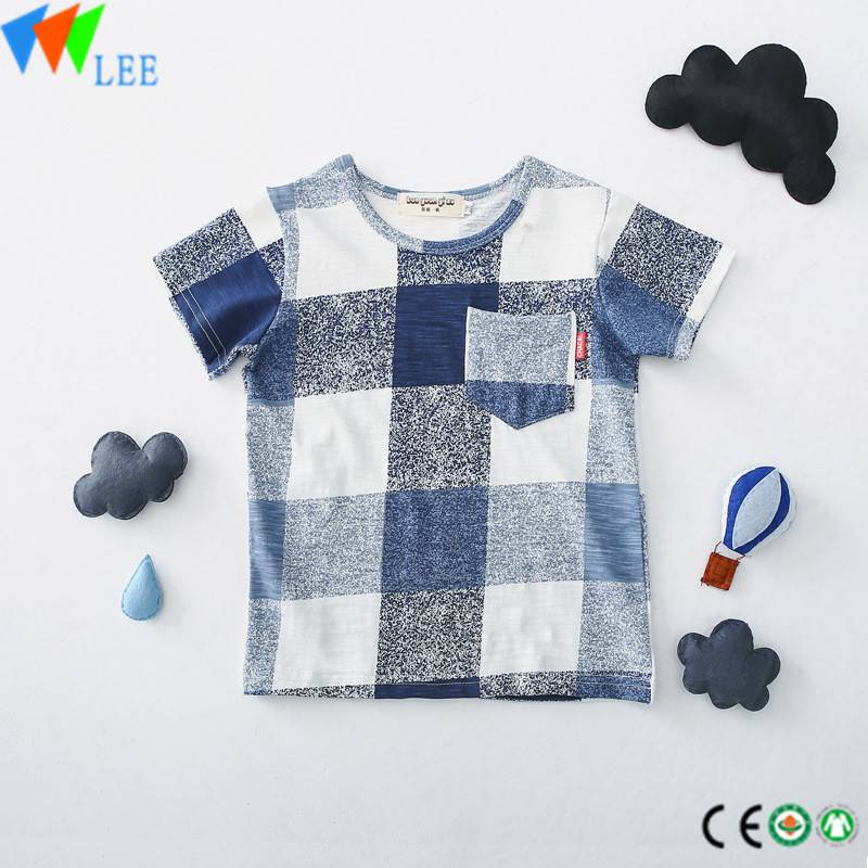 Factory wholesale Kids Swimming Suits -
 baby boys kids summer round neck light t shirts cotton square lattice – LeeSourcing