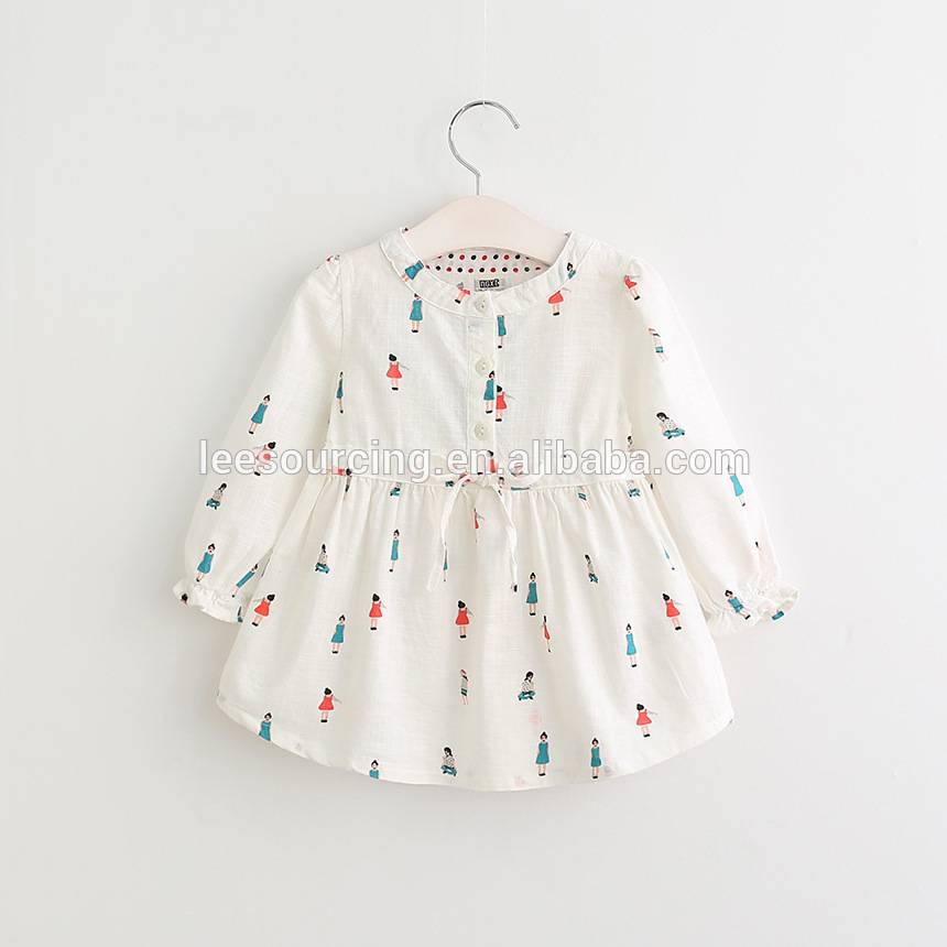 100% памук отпечатани дълъг ръкав деца момиченце рокля рязане бебе рокля картина