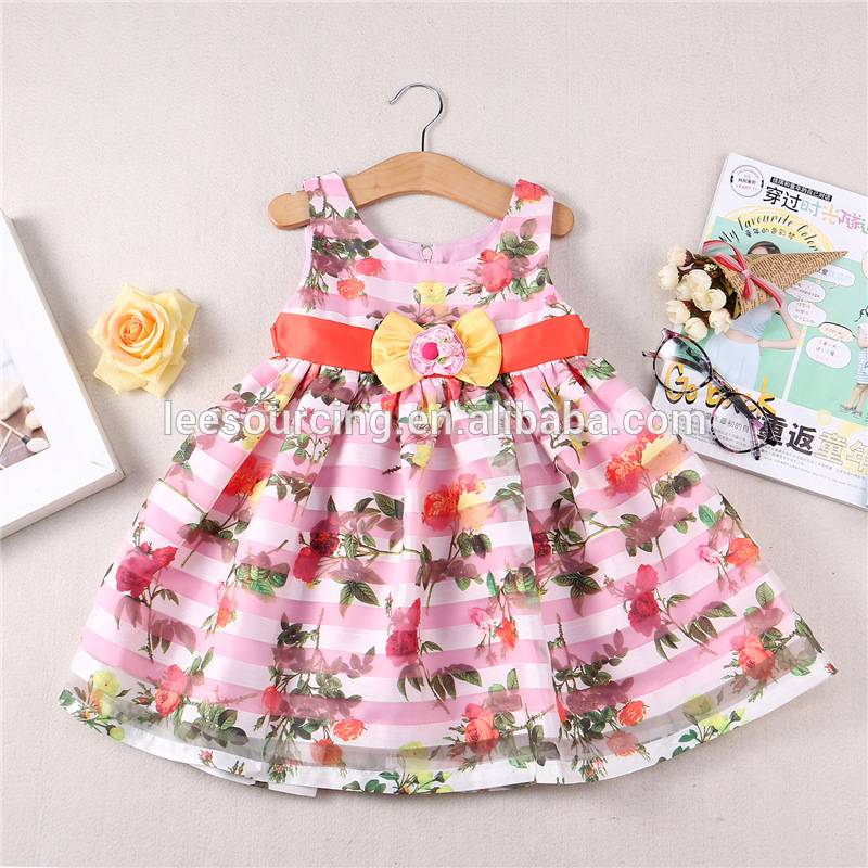 Wholesale summer bowknot flower design kids clothes girls dresses baby