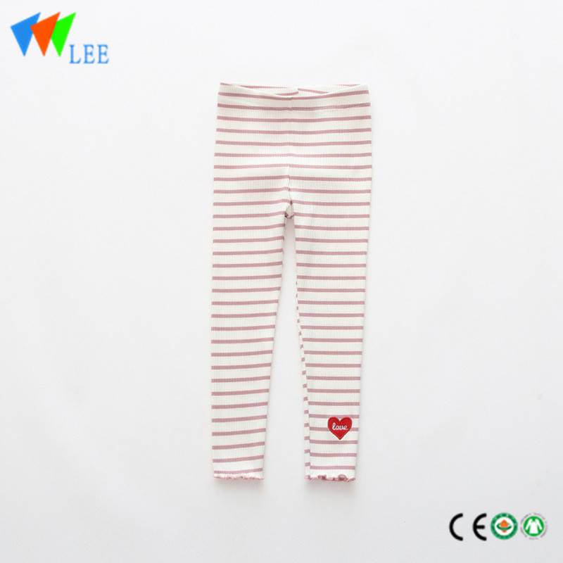 100% cotton baby girl leggings wholesale striation applique lovely love