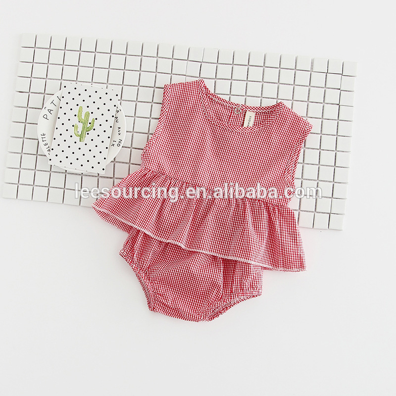 Wholesale cotton plaid top and bloomer girls summer hot sale baby clothing sets