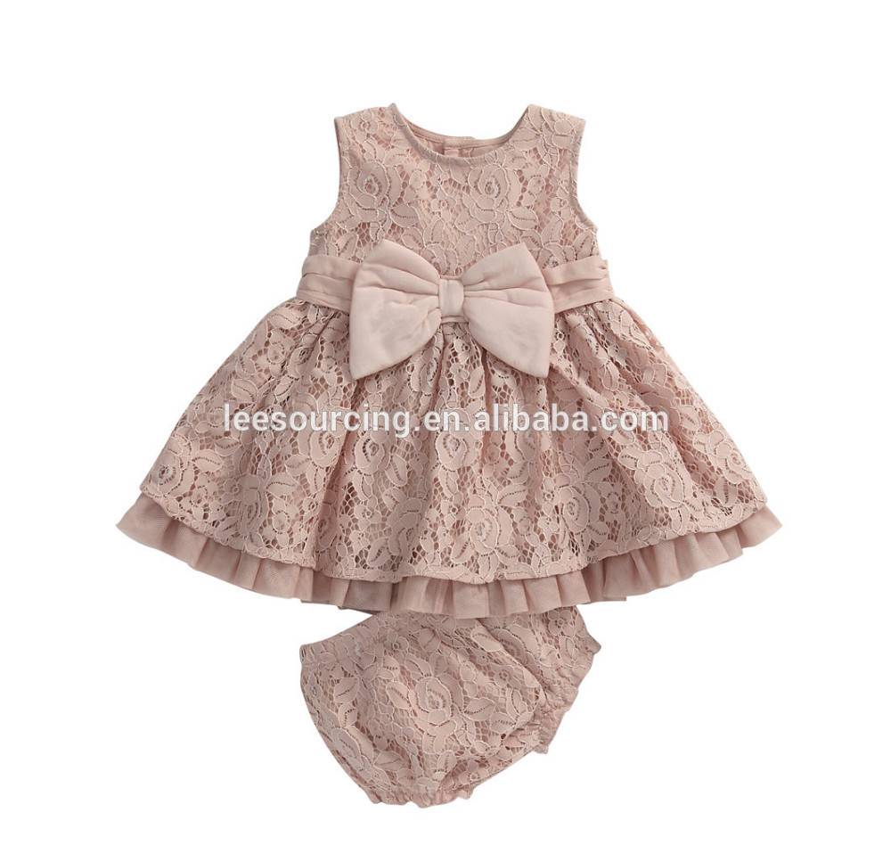 High quality 2 pcs set baby girl lace dress and shorts
