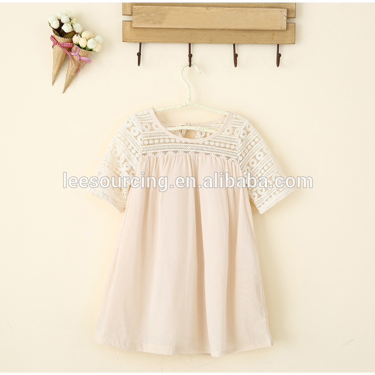 Wholesale casual 3/4 sleeve lace mix fabric toddler dress girls dress frocks designs