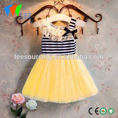 Summer stripe beautiful sleeveless lace baby girl princess dresses with knot