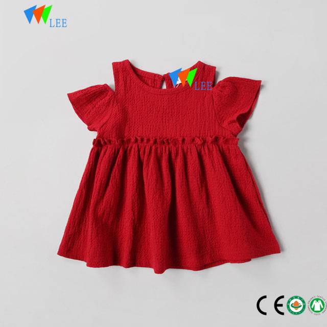нов дизайн на едно парче памук цвете момиченце червена рокля