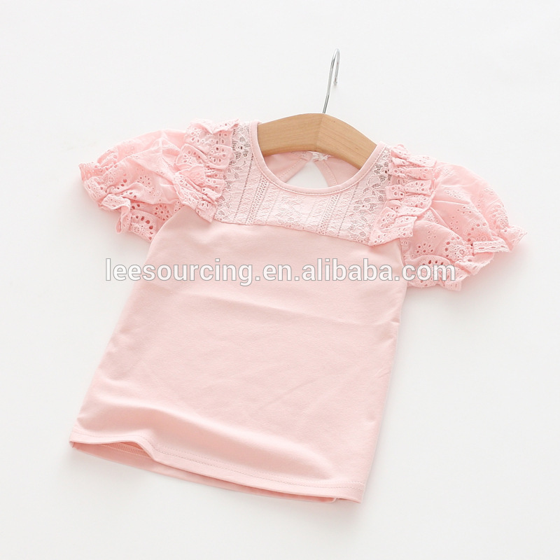 Summer cheap pure color lace cotton t-shirt for girl