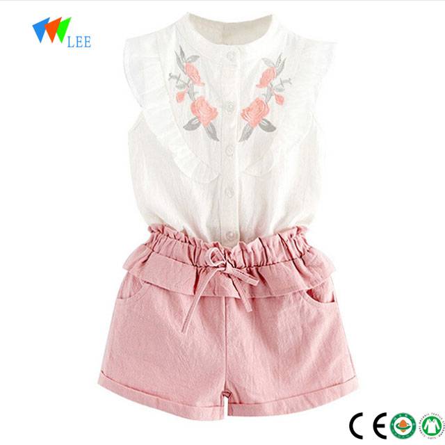 2-6T wholesale new design kids girls blouse and shorts set