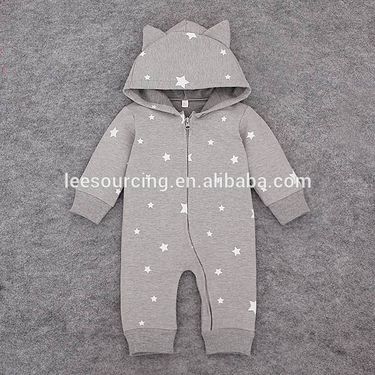 Spring style star pattern hooded cotton baby zip romper