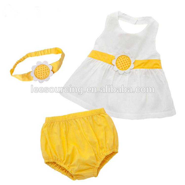 Lovely baby swing top with bloomer cute girl outfit set summer 3 pieces dress with backless