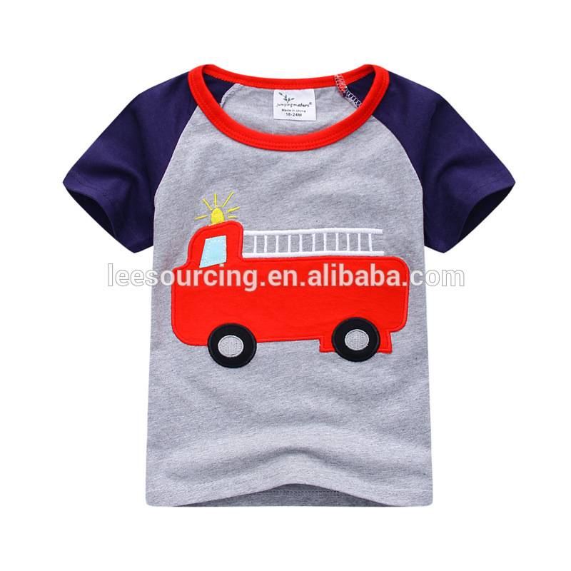 Short sleeve car design applique wholesale cotton kids t shirt