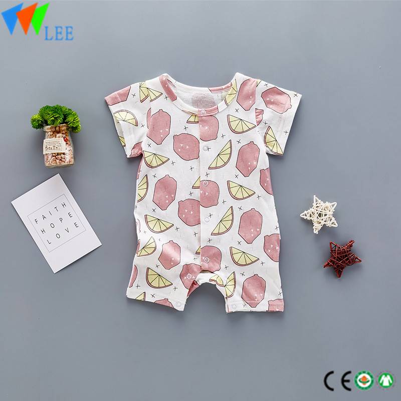 100% cotton O/neck baby short sleeve romper high quality cardigan printed