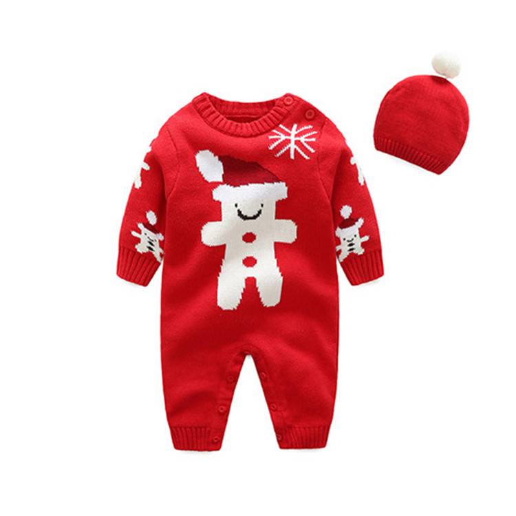 Christmas long sleeve knitted kids rompers cartoon apparel with hat