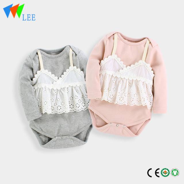 wholesale 100% cotton baby girl long sleeve baby romper fake two piece climbing clothes