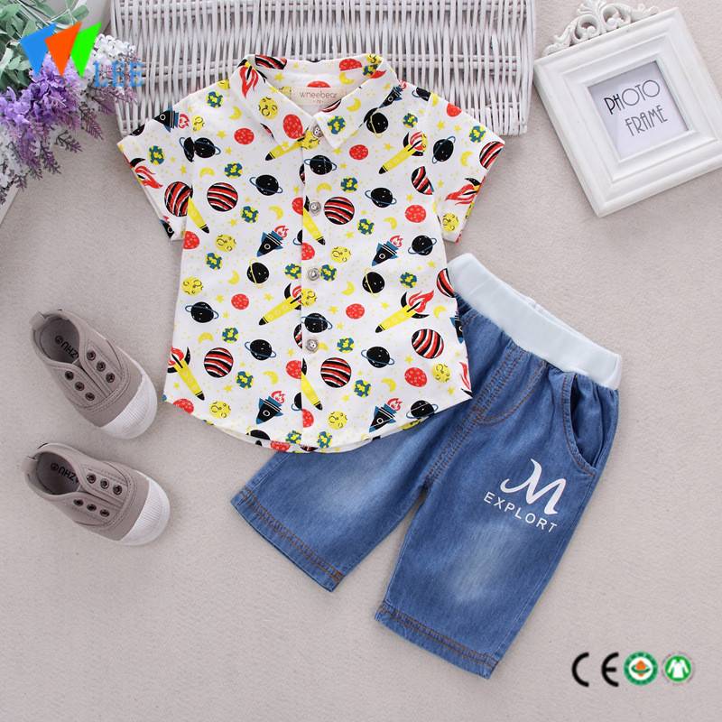 Детски дрехи летни щампи тениски ежедневни облекла комплекти къс панталон бебе момче