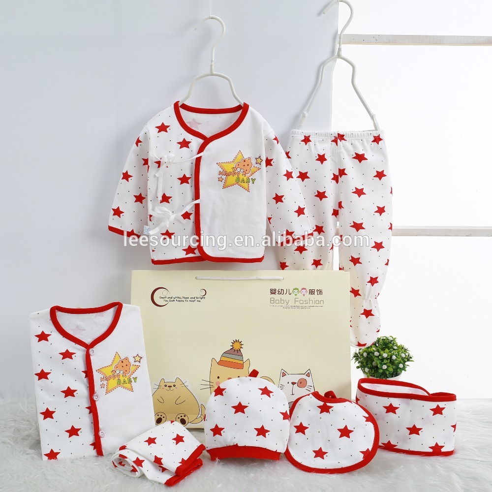 White with star pattern cotton cheap newborn baby clothing set
