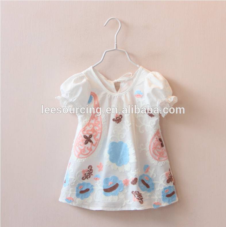 Wholesale Summer Embroidery Baby Girl Puffy Sleeve Cotton Tunic Tops