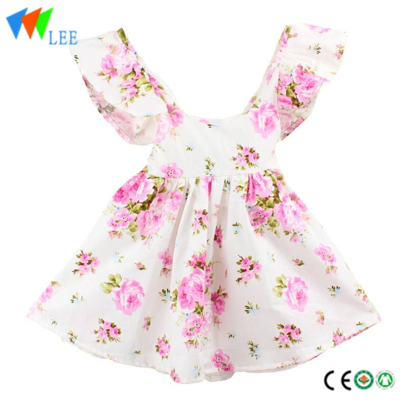 Hot sale 100% cotton one piece dress summer with flounce and printed floral lovely