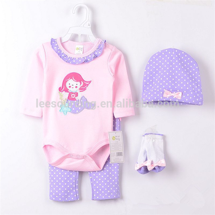 New born children cotton body suit girls spring baby clothes clothing set