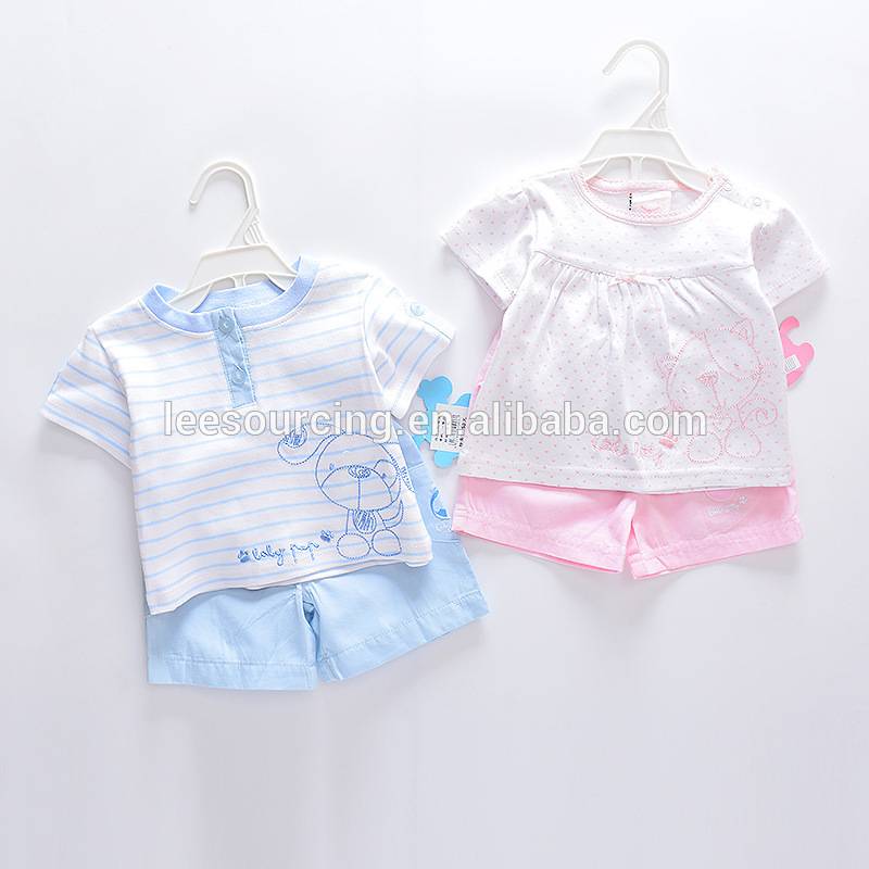 Търговия на едро детски летен кратък памук тениска и панталон, определени детски дрехи фабрики цена