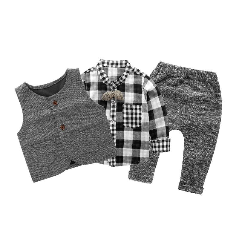Baby boys boutique clothing grid long sleeve sets for 1-4 years