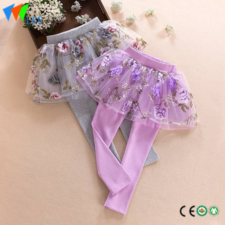 wholesale children cotton girls leggings can open file with lacy skirt embroidered