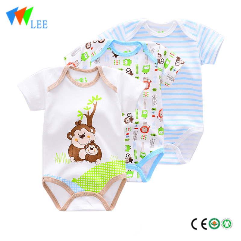 100% cotton O/neck baby short sleeve romper high quality print lovely