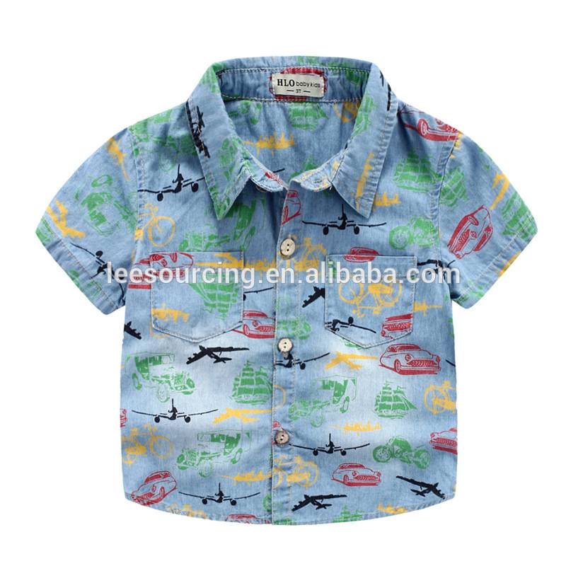 Fashion baby boy shirt custom full printing short sleeve kids boys denim t shirt