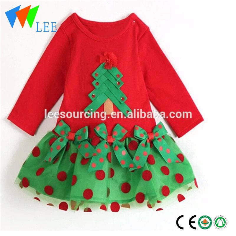 Nytt mode casual långärmade Barn Flickor Christmas Tre klänning