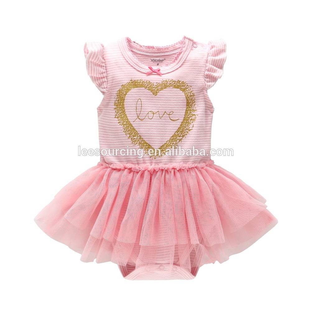 Hot sale striped lace heart printing tulle baby romper wholesale