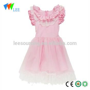 girl princess dress solid pink one piece dress girl ruffle collar short sleeve dress