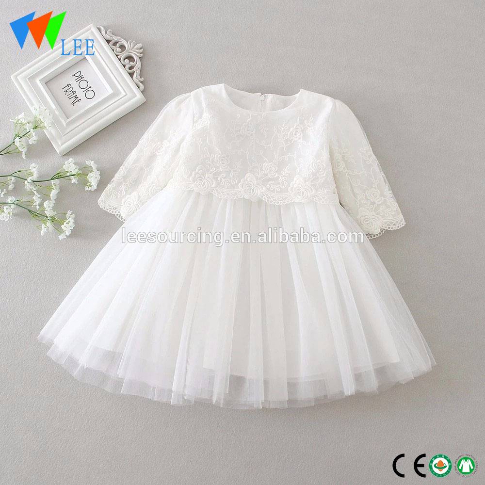 Lovely fancy long sleeve children 's cotton pinafore white dress