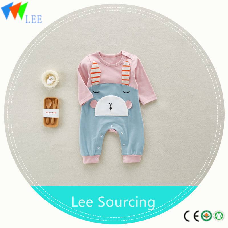 100% cotton O/neck baby long sleeve romper high quality applique rabbit