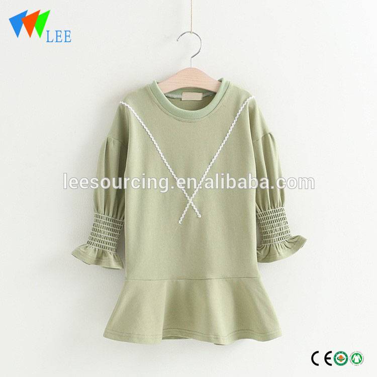 Long sleeve casual style pure color cotton one piece dress