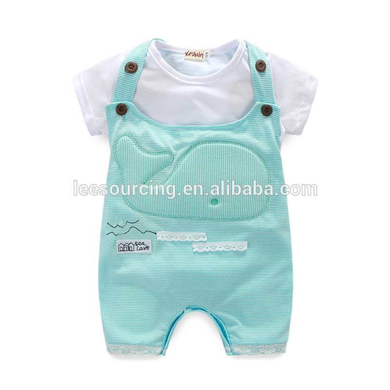 Summer Baby Kids Short Sleeve Cotton Romper Stripe Overalls Two Pieces Set
