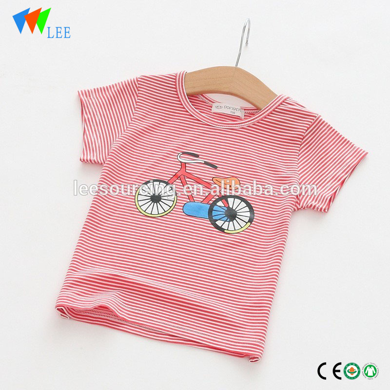 Cute baby boy summer stripe t shirt 100% cotton bicycle printed t shirt wholesale