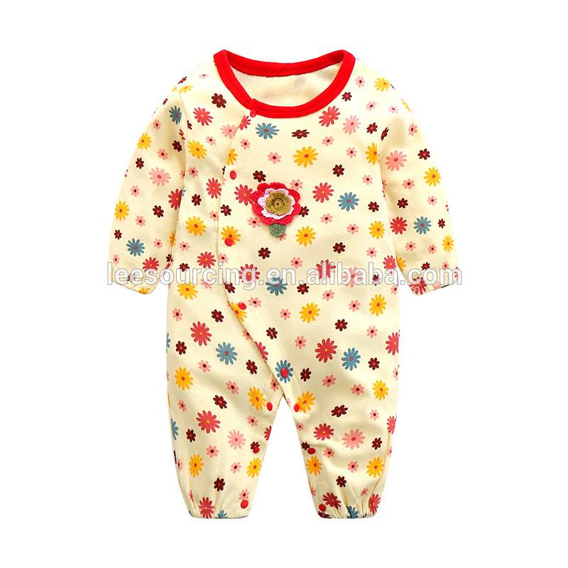 Long sleeve flower pattern high quality soft baby playsuit
