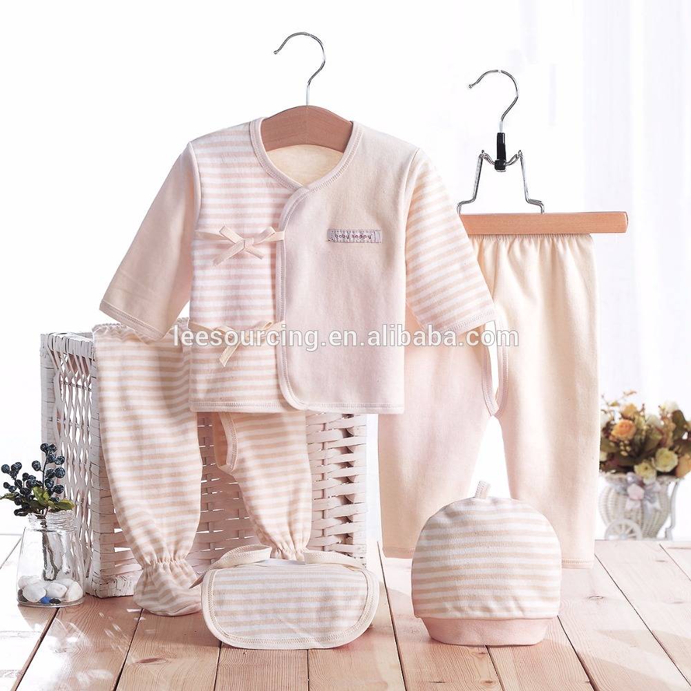 Unisex 100% Cotton 2 Colors 5Pcs classical newborn baby clothing gift set