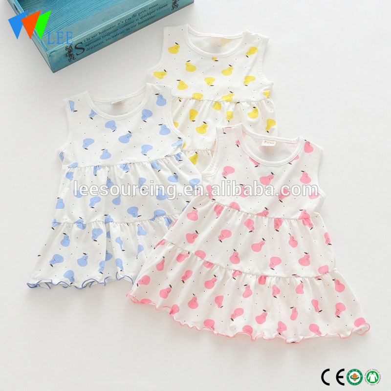 Wholesale sleeveless summer fruit pattern girls cotton one piece dress