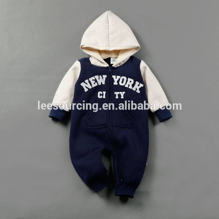 Wholesale hooded thickened cotton soft baby zip romper