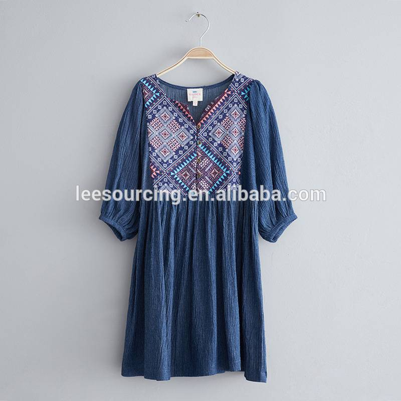 Export to USA spring children jean dress girl long sleeve handmade school girl dress teenager wear wholesale