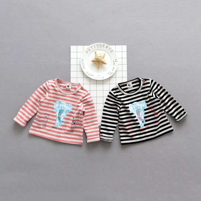 Bayi Toddler adat baby t shirt printing Lengan Panjang Striped Tops for Girls