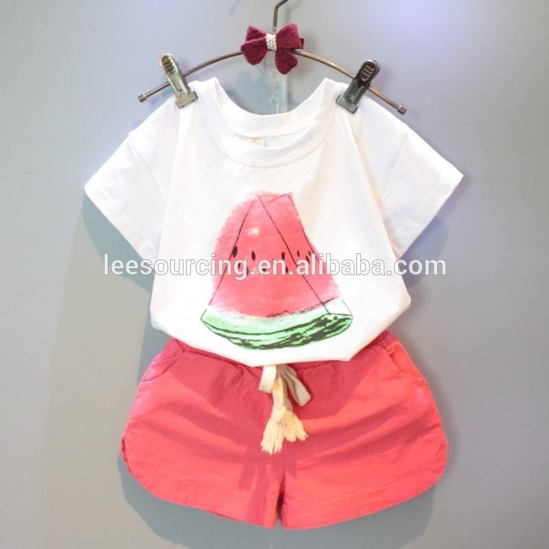 Boutique Girl Clothing Cotton Två stycken Set Kids Kortärmad tee och Baby Girl Shorts