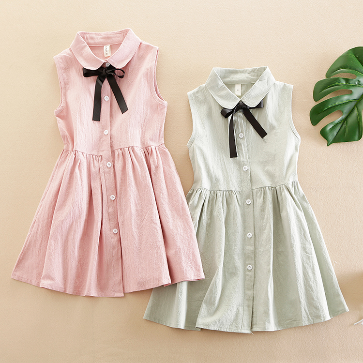 sleeveless girls cotton frock dress with button